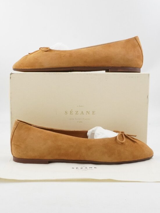 Sezane Shoes - Sezane Agathe Low Ballerinas Ballet Flats in Hazelnut Suede Leather - US Size 11